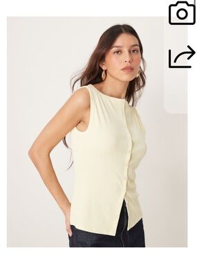 Abercrombie Slash Neck Button Up Longline Rib Knit Top In Yellow